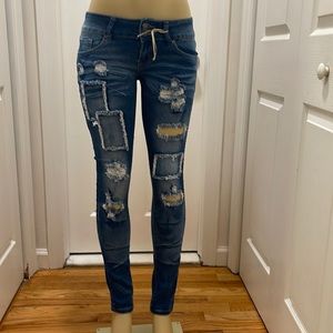 Women's Mid Rise Skinny Jeans Ripped Slim Fit Ankle Stretch Denim Pants Stretch